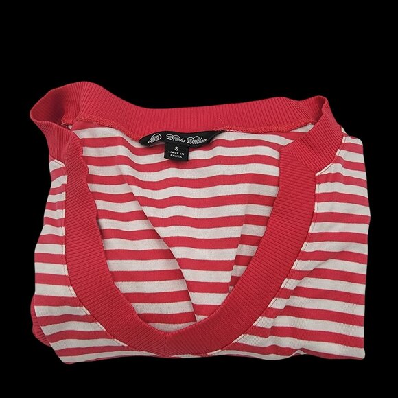 Red & White Striped 3/4 Sleeve Tunic Top With Notch Collar Size S - Picture 6 of 16